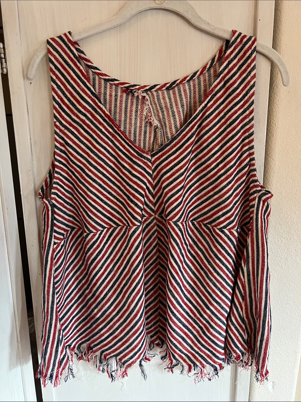 Boho blouse Striped Red, Navy & White Sleeveless V-Neck Top